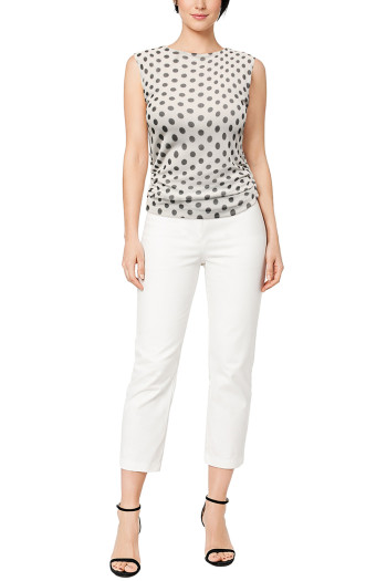 POLKA DOT MESH SLEEVELESS SIDE RUCHED